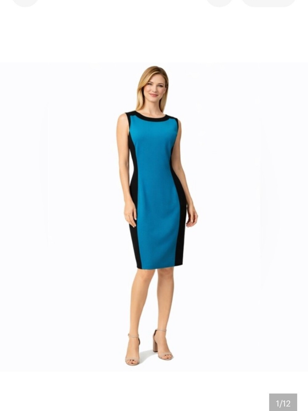 T Tahari Teal and Black Sleeveless Colorblock Shift Dress